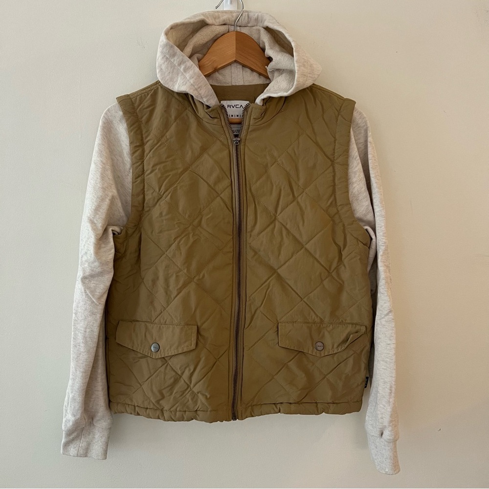 RVCA Boys Size Medium Quilted Hoody Vest Cream and Tan